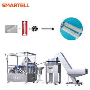 Linha de produção automatizada de seringas com êmbolo de barra integrado e conjunto de gaxeta
