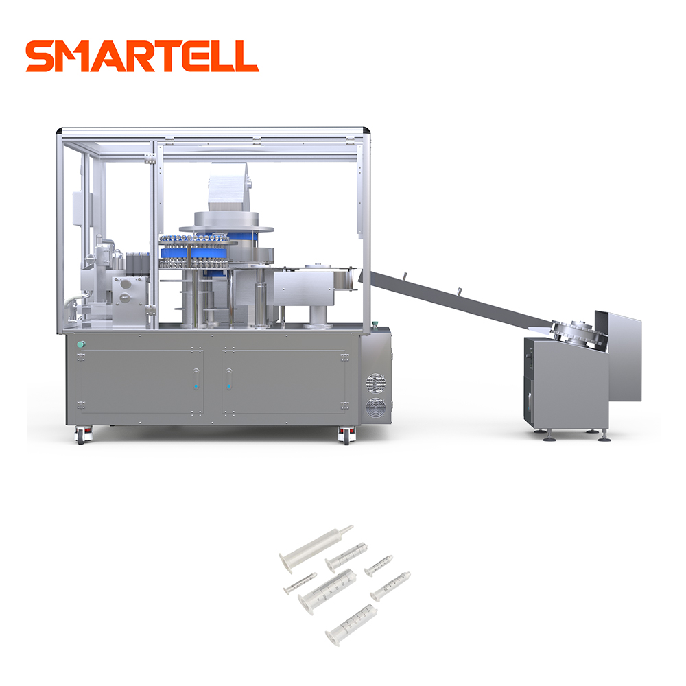Linha de escala SMT-2001 de barril de seringa com máquina de impressão de almofada de logotipo de alimentação centrífuga