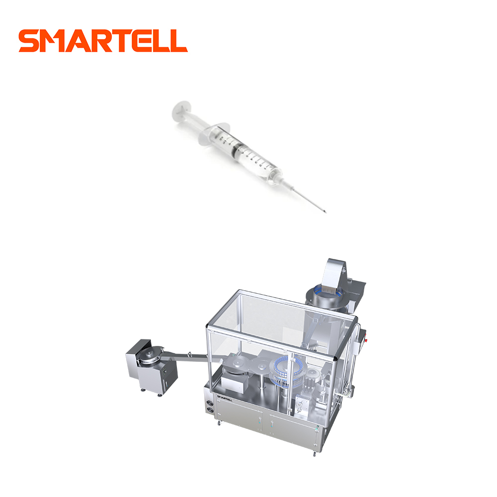 Linha de escala SMT-2001 de barril de seringa com máquina de impressão de almofada de logotipo de alimentação centrífuga
