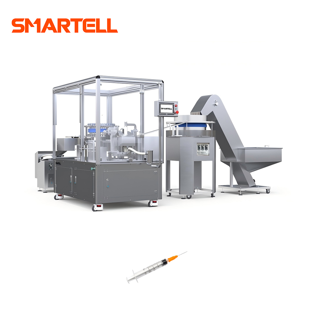 Linha de escala SMT-2001 de barril de seringa com máquina de impressão de almofada de logotipo de alimentação centrífuga
